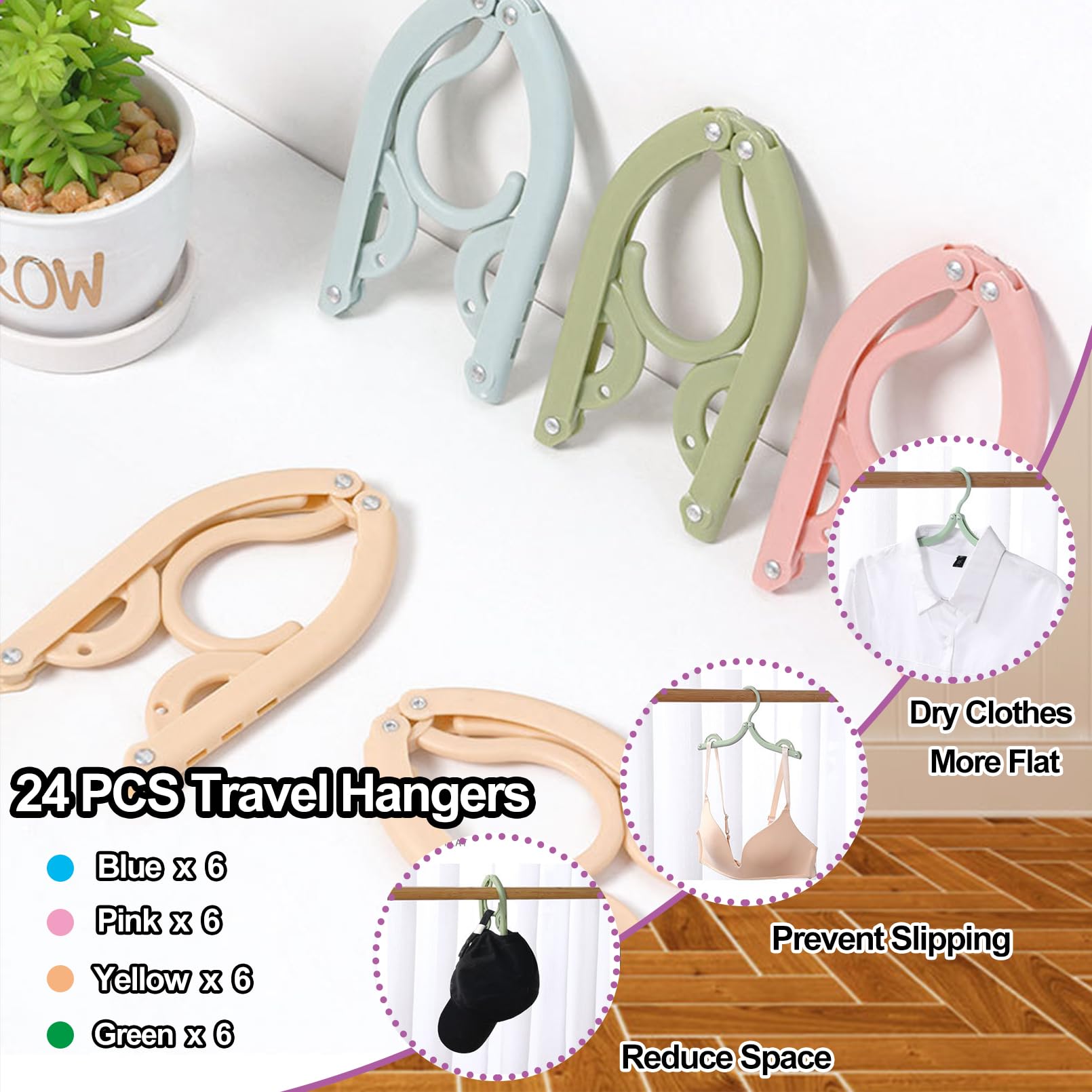 24Pcs Travel Hangers,Portable Folding Clothes Hangers,Travel Clothes Hangers With Clotheslines,Travel Accessories Foldable Cloth